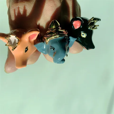 Overdreven Retro Dier Open Ring Stapelbaar Koper Verguld Emaille Olifant Vos Bull Terrier Mode Sieraden Cadeau