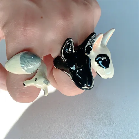 Overdreven Retro Dier Open Ring Stapelbaar Koper Verguld Emaille Olifant Vos Bull Terrier Mode Sieraden Cadeau