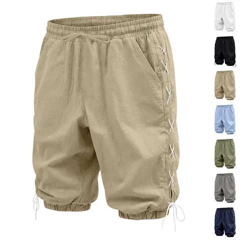 Pantaloncini Casual da Uomo in Lino Estate Hawaii High Street Hip Hop Taglio Comodo Harem Lacci Coulisse Pantaloni Capri per Uomo Casual Bottoms