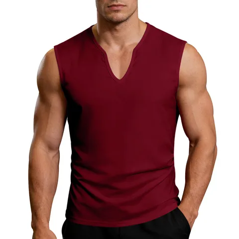 Men V Neck Tank Top Quick Dry Polyester Breathable Sport Vest Minimalist American Casual Gym Training Workout Sleeveless Top