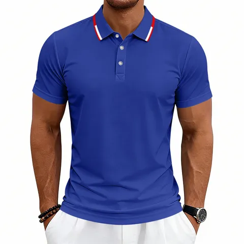 Men's Casual Business Short Sleeve Polo Shirt Summer Solid Color Turn Down Collar Breathable Quick Dry Top