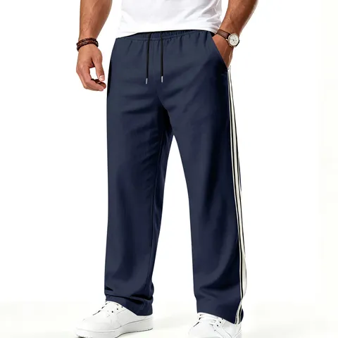 Heren Casual Sport Joggingbroek Losse Pasvorm Recht Been Met Trekkoord En Contrasterende Zijstrepen