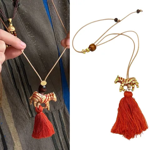 Designer Painted Zebra Tassel Long Sweater Chain Alloy Braided Rope Necklace For Women Trendy Animal Jewelry Gift