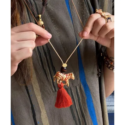 Designer Painted Zebra Tassel Long Sweater Chain Alloy Braided Rope Necklace For Women Trendy Animal Jewelry Gift