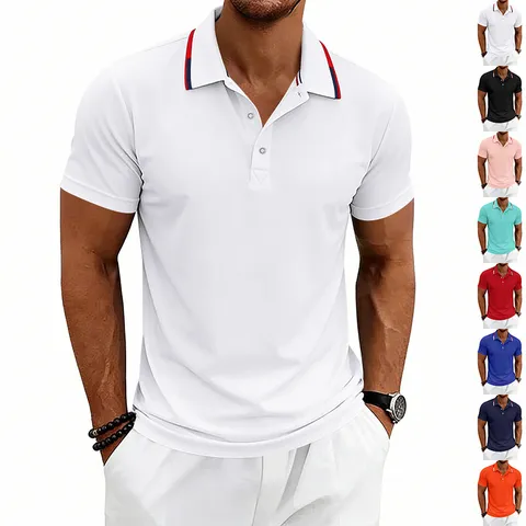 Men's Casual Business Short Sleeve Polo Shirt Summer Solid Color Turn Down Collar Breathable Quick Dry Top