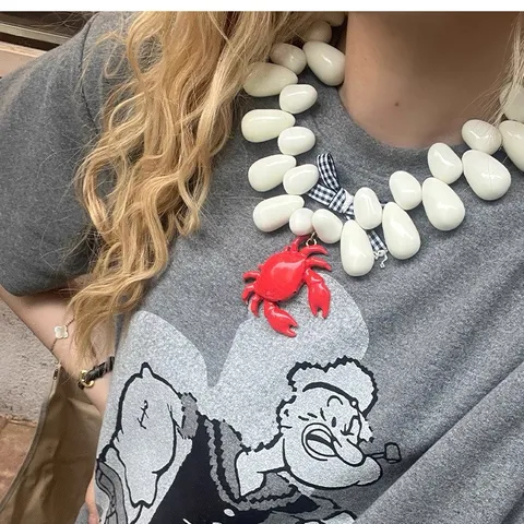 Collier Ras du Cou en Perles de Résine Style Station Balnéaire pour Femmes Pendentif Homard Crabe 3D Exagéré Chaîne Bijoux de Vacances Cadeau