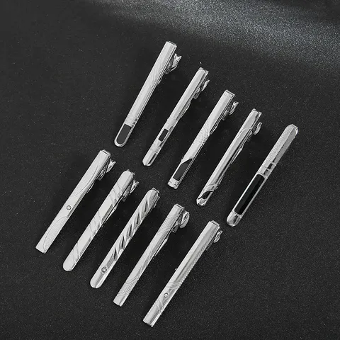 Pince à Cravate d'Affaires pour Hommes en Alliage Métal Minimaliste Épingle à Cravate Strass Rayé Géométrique Costume Formel Cadeau de Bijoux