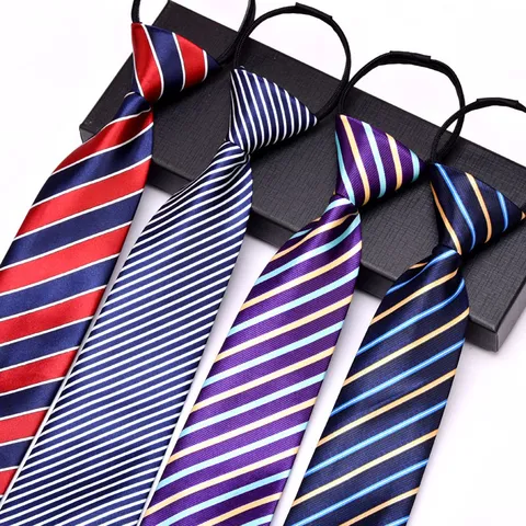 Cravate d'Affaires Unisexe à Fermeture Éclair Rayée Imprimée Cravate Formelle Facile à Porter Classique Hommes Femmes Cravate Accessoire de Mode