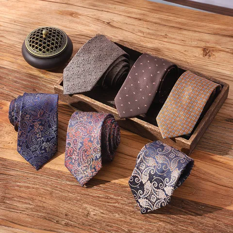 Men's Business Formal Jacquard Necktie Retro Paisley Stripe Polka Dot Design 8cm Standard Wedding Neck Tie