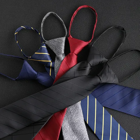 Cravate avec Fermeture Éclair pour Hommes Affaires Jacquard Rayé Formel Costume de Mariage Cravate Professionnel Accessoire de Cou