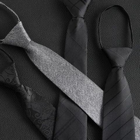 Cravate avec Fermeture Éclair pour Hommes Affaires Jacquard Rayé Formel Costume de Mariage Cravate Professionnel Accessoire de Cou