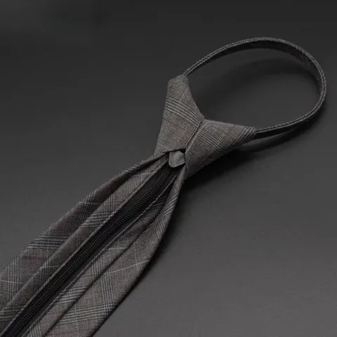 Cravate de Costume d'Affaires pour Hommes Rayé Gris Fermeture Éclair Prénoué Mariage Formel Cravate Emballage Boîte Cadeau Accessoire de Mode