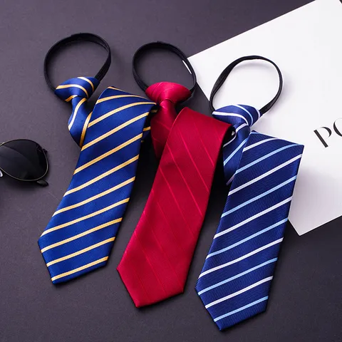 Cravate Formelle d'Affaires pour Hommes avec Fermeture Éclair Motif Rayé Classique Pré-noué Vêtement de Cou Costume Professionnel Mariage