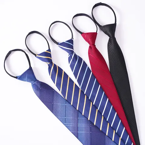 Cravate à Fermeture Éclair Formelle d'Affaires pour Hommes en Polyester Rayé Facile à Tirer Mariage Marié Costume Professionnel