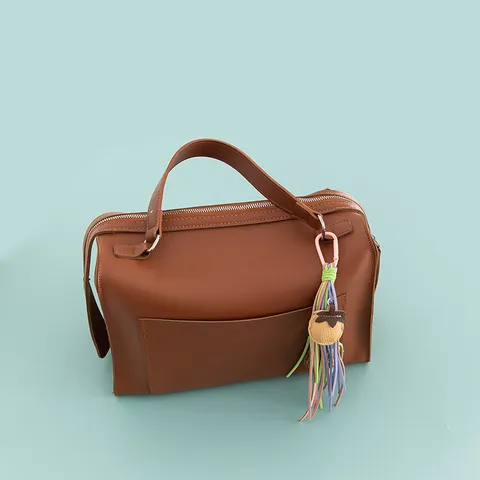 DIY Tassel Braided Rope Bag Charm Cute PU Leather Fruit Strawberry Shell Keychain For Handbags Backpacks Women Girls Decoration
