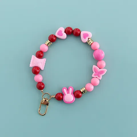 Sweet Candy Color Acrylic Heart Star Beaded Lanyard Phone Charm With Gold Lobster Clasp Cute Bowknot Beads Bracelet Wrist Strap For Women Phone Case Keychain Bag Decoration DIY Crafts Jewelry Finding