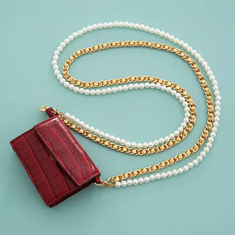 Chaîne de Sac à Main DIY en Cuir PU et Perles Style Ins Chaîne en Métal Alliage Bandoulière de Remplacement Accessoires Mode Femme