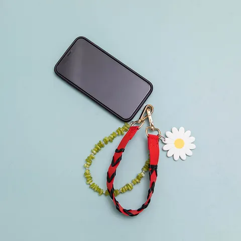 Fashion Woven PU Leather Bag Strap Replacement With Daisy Flower Charm Beaded Handbag Handle Extension Belt For Women Purse Accessories