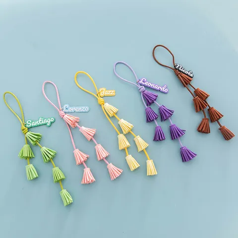 Fashion PU Leather Tassel Bag Charm Personalized Name Letter Tag Keychain For Handbag Phone Case Decoration Handmade Ornament
