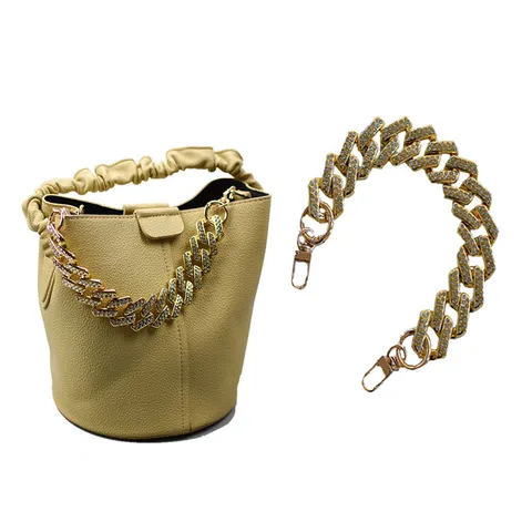 Chunky Cuban Chain Bag Strap Acrylic Metal Rhinestone Handbag Chain Baroque Style Decorative Phone Accessory