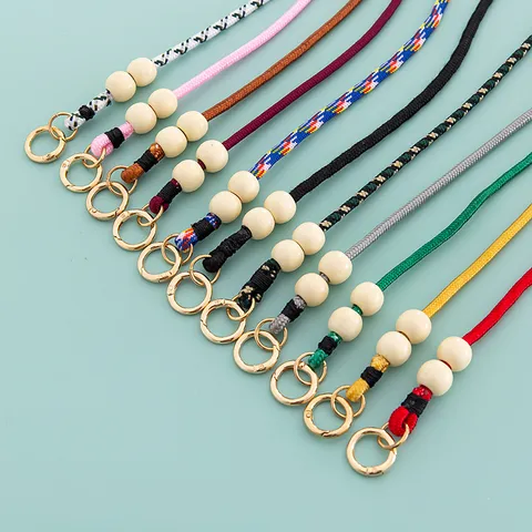 Womens Crossbody Phone Lanyard Strap Braided Acrylic Wooden Bead Phone Chain Universal Anti Loss Shoulder Bag Strap