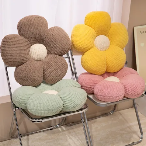 Cartoon Flower Shaped Throw Pillow Ribbed Velvet Petal Plush Toy Home Sofa Cushion Decorative Floor Mat For Living Room Girls Gift