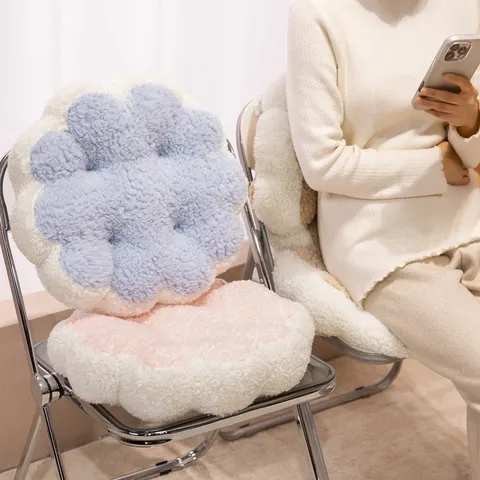 Cartoon Macaron Flower Shaped Plush Seat Cushion Soft PP Cotton Filled Decorative Floor Mat Pillow For Home Tatami Chair Decor