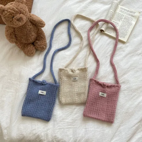Handgemachte Gestrickte Handytasche Für Damen Mini Süße Wollgarn Gewebte Schulter Umhängetasche Herbst Winter Handgestrickte Kleine Tasche