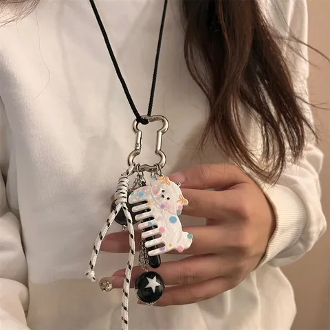 Original Kreative Niedliche Haustier Acetat Kamm Anhänger Pullover Kette Multi-Element Legierung Künstliche Perle Halskette