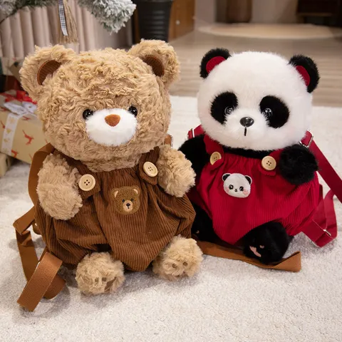 Cute Cartoon Bear Panda Plush Toy Backpack Soft Stuffed Animal Doll Shoulder Bag Adjustable Strap Schoolbag For Kids Gift