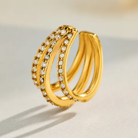 Trendy Cool Stainless Steel 3-Layer Spiral Ear Clip For Women Gold Silver Plated Zirconia Ear Bone Cuff Minimalist Jewelry