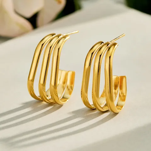 Minimalist Stainless Steel Hoop Earrings Geometric Layered Square Open C Shaped Ear Rings Trendy Commute Jewelry For Women