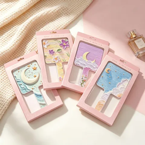 Handheld Makeup Mirror Plastic Floral Embossed 3D Oil Painting Style Portable Square Vanity Tool Vintage Aesthetic