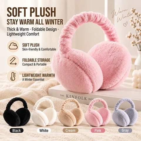 Women Winter Warm Plush Earmuffs Foldable Faux Fur Cold Protection Ear Covers For Outdoor Basic Solid Color Ear Protectors