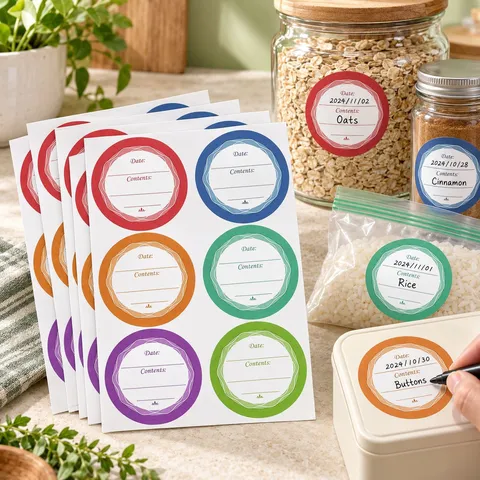 Étiquettes Rondes Colorées Inscriptibles pour Bocaux Autocollants de Rangement Cuisine Organisation Étiquettes Imperméables