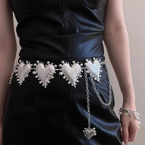 Vintage Heart Metal Waist Chain For Women Gold Silver Plated Elegant Heart-Shaped Link Belt Accessory For Dresses Suits