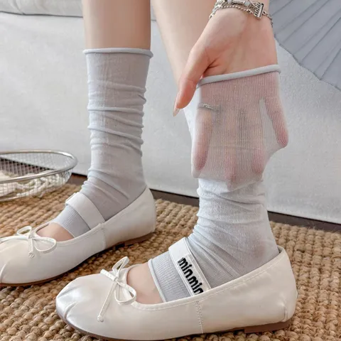 Damen Casual Einheitsfarbe Slouch Socken Süß Gerollter Rand Atmungsaktive Baumwolle Lange Socken