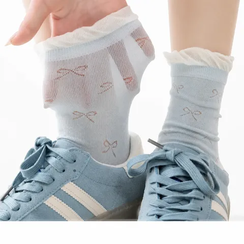 Damen Süß Rüsche Spitze Schleife Mesh Mittlere Röhre Socken Atmungsaktiv Polyester Mode Lässig Tägliche Strumpfwaren
