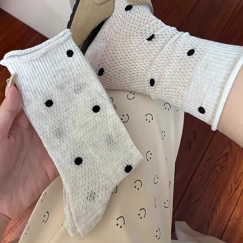 Damen Sommer Dünnes Netz Polka Dot Wadenhohe Socken Gerollter Rand Ausschnitt Atmungsaktiv Casual Tägliche Mode Strumpfwaren