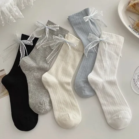 Damen Netz Schleife Wadenlange Socken Balletcore Stil Süß Lässig Polyester Einfarbig Mode Strumpfwaren