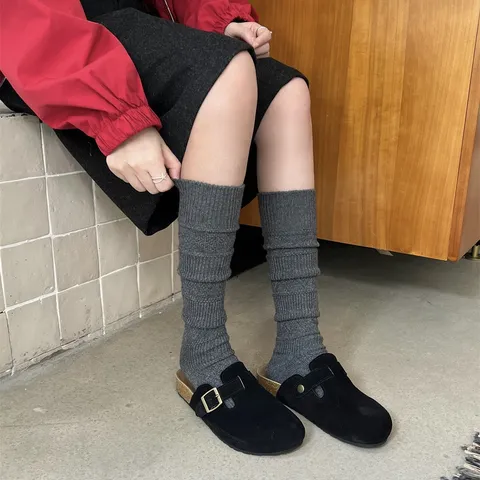 Damen Herbst Winter Verdickte Warm Über Dem Knie Slouch Socken Strick Einfarbig Ajour Lässige Lange Socken