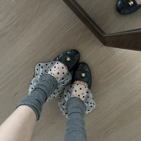 Damen Schlanke Beinwärmer Dünn Frühling Sommer Polka Dot Spitzenrüsche Slouch Socken Vertikal Gestreift JK Lolita Strumpfwaren
