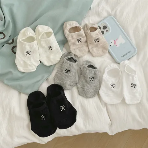 Unisex Sommer Dünne Füßlinge Einfarbig Schleife Stickerei Atmungsaktiv Schweißableitend Casual Low Cut Socken