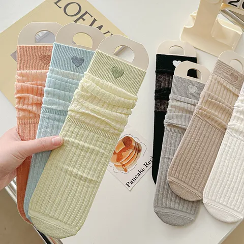 Damen Casual Mesh Slouch Socken Süße Herz Stickerei Atmungsaktive Dünne Mittlere Socken Süßer Ins Stil