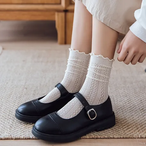 Süßes Lolita Netz Wadenstrümpfe Damen Atmungsaktiv Dünn Sommer Socken Nette Spitzenborte Lässige Socken