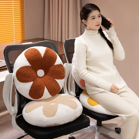 Cartoon Blume Sitzkissen Weicher Plüsch Teddy Vlies Sitzpolster Rund Gänseblümchen Dekokissen für Sofa Schlafzimmer Tatami Home Dekor