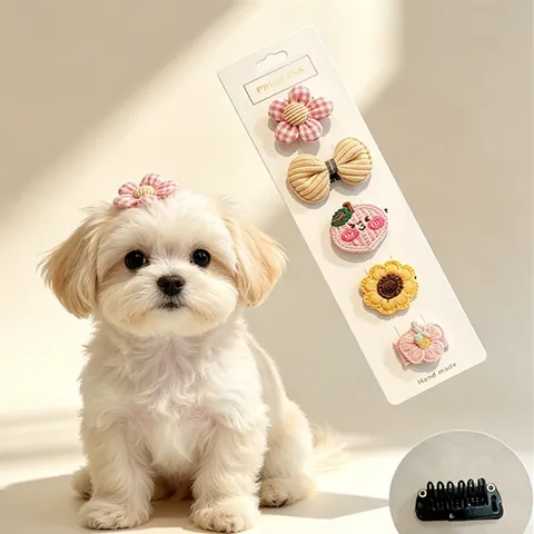 Fermagli per Capelli per Animali Domestici in Peluche Realizzati a Mano all'Uncinetto per Cani Piccoli e Gatti Simpatici Fermagli BB con Fiocco Floreale Accessori per Capelli Yorkshire Maltese