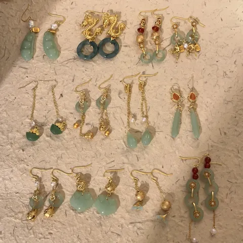Handmade New Chinese Style Alloy Faux Jade Tassel Earrings Vintage Artificial Pearl Bell Drop Earrings For Women