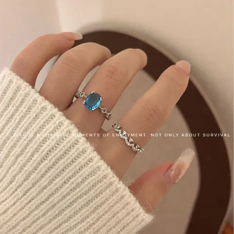 Oval Blue Topaz Look Rhinestone Ring For Women Exquisite Minimalist Crown Ring Light Luxury High-end Finger Jewelry Gift