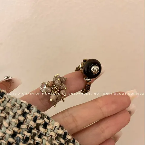 Neo-Chinese Minimalist Handmade Beaded Ring Natural Tiger Eye Stone Crystal Rhinestone Elastic Stretch Finger Ring For Women Jewelry Gift